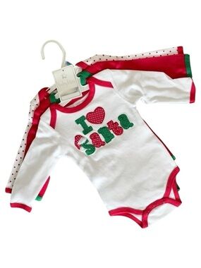 Baby Kiss Christmas Bodysuit Set 0-3 Months NWT I Love Santa 3 Pack L/S